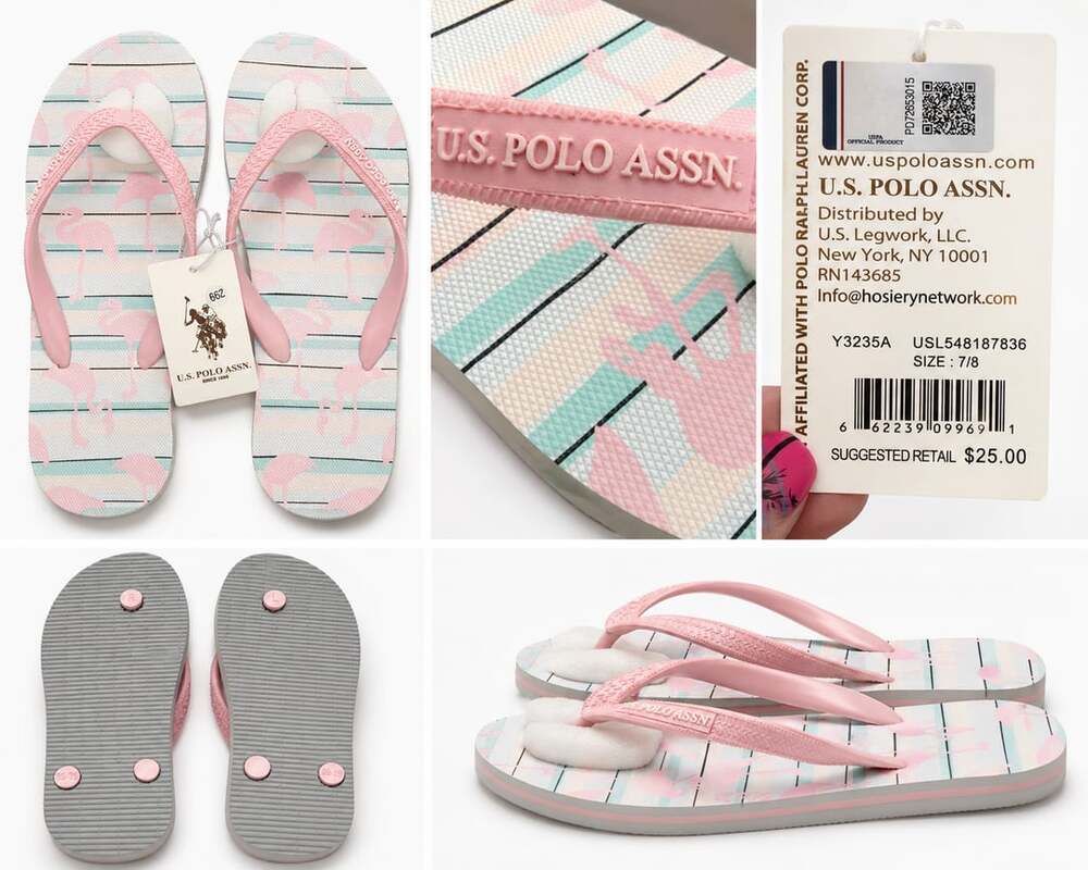 🦩 U.S. Polo Assn Flamingo Flip Flops Women’s 7/8 NWT 🏖️
